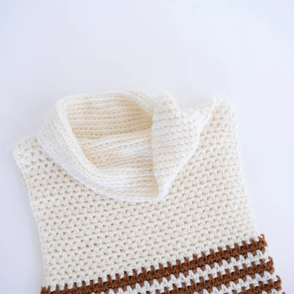Homemade HANDKNIT Turtleneck Cowl Neck Tunic Vest Cream  and Brown Woman's - Picture 10 of 11